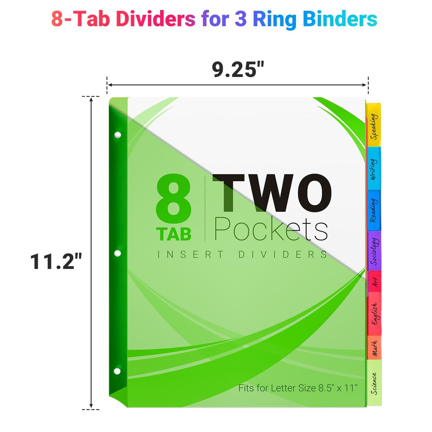 8-Tab Dividers for 3-Ring Binders, 96 Counts 3 Holes Index Dividers with 2 Pockets, Insertable 8 Tabs Binder Divider for 1/2''/1''/2''/3'' inch Binders, 8 Colors (12)