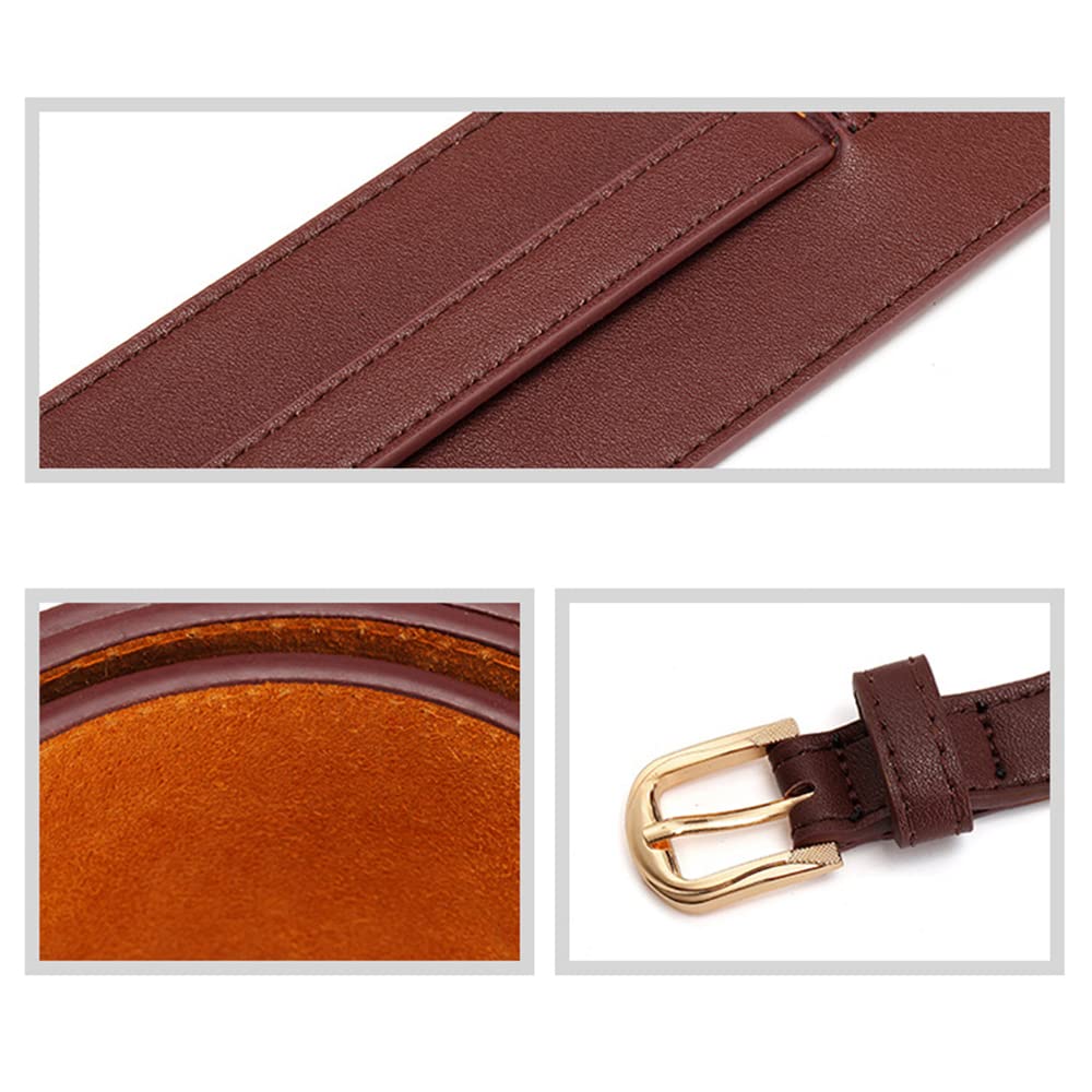 ICSTH Womens Obi Belt Vintage PU + Genuine Leather Buckle Waist Belt Fashion Wide Belts (37.4", black)