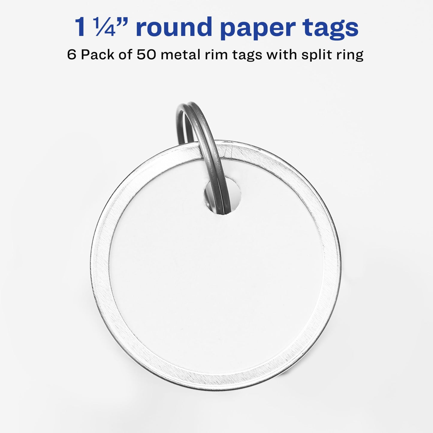 Avery Metal Rim Key Tags 6-Pack, 1.25" Diameter Tag, Metal Split Ring, White, 300 Tags Total (13128)
