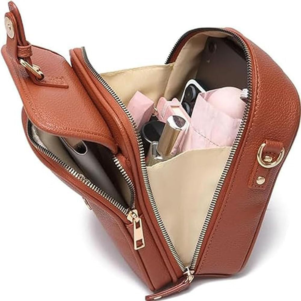 Leather Crossbody Bag for Women - 2025 Vintage Anti-Theft Messenger Bag with Double Layer Large Capacity, Built-in Purse Card Slots,Retro Faux Leather Shoulder Sling Bag for Travel (Brown, Large)