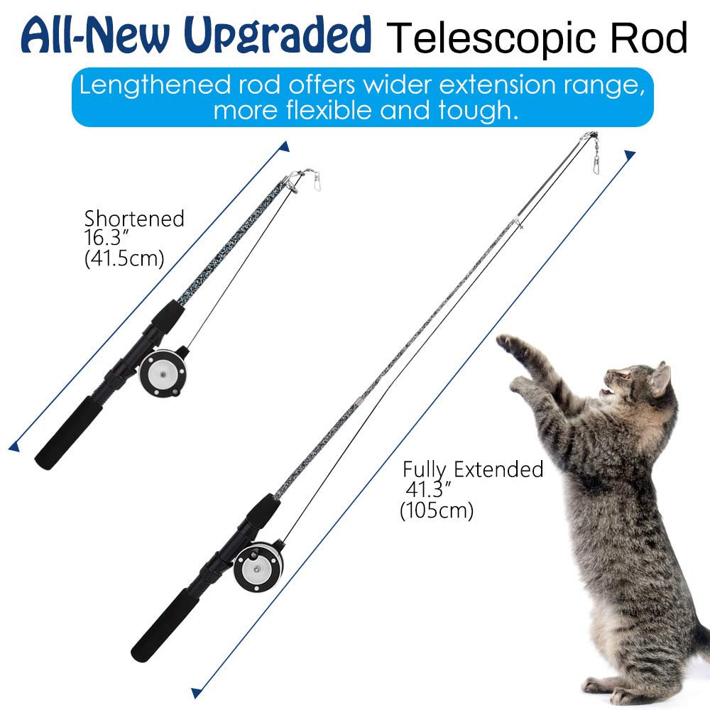 Pawaboo Cat Feather Toys, 4 Pack Interactive Cat feather Teaser Wand Toys, Retractable Fishing Pole Wand Catcher Exerciser with Refill Fish, Dragonfly Worm with Bells, Fun Cat Kitten Kitty Playing Toy