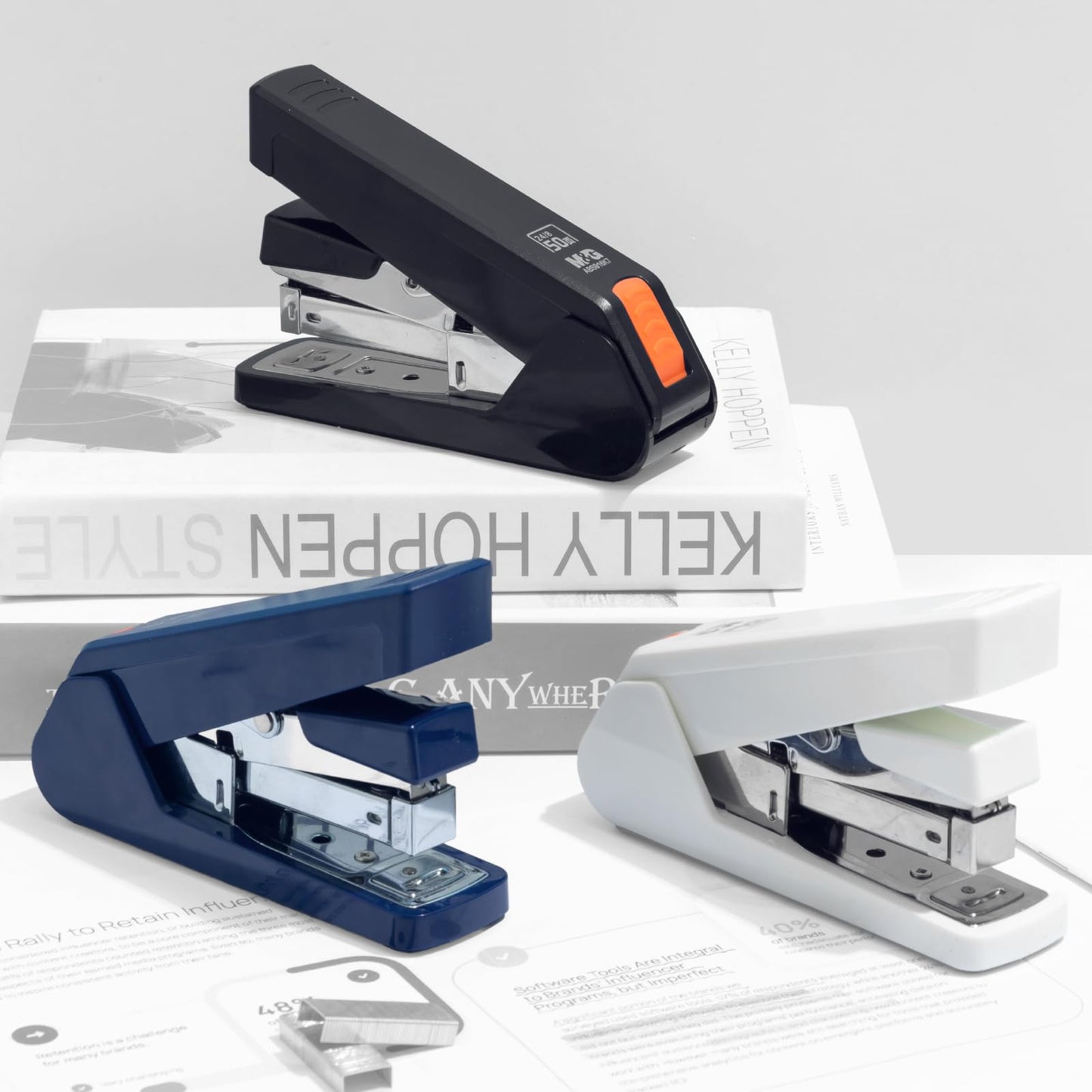 M&G Effortless Stapler 50 Sheet Capacity One-Touch Stapling, Heavy Duty Desktop Stapler Includes 1000 Staples and Remover, Portable Handheld Staplers for Home Office (Black)