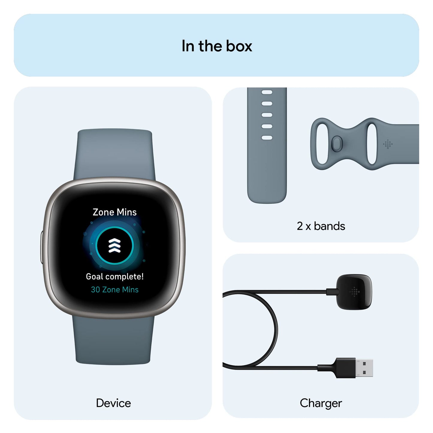 Fitbit Versa 4 Fitness Smartwatch with Daily Readiness - 3-Month Google Health Premium Membership Included - GPS, 24/7 Heart Rate, 40+ Exercise Modes, Sleep Tracking - Waterfall Blue/Platinum,