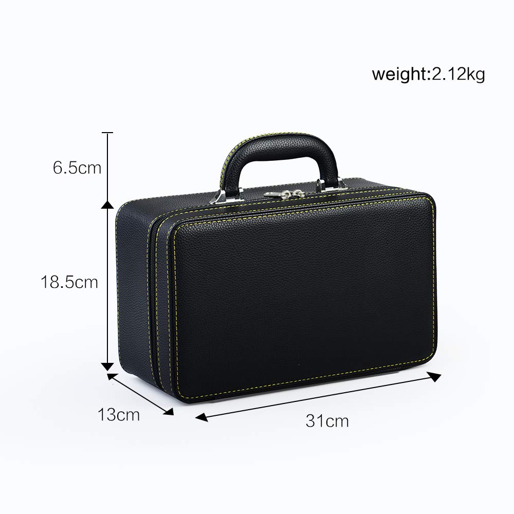 Oirlv Black Leather Jewelry Box Handmade Travel Jewelry Organizer Storage Case Holder For Girl Lady Earring,Ring,Necklace,Pendant,Watch,Bracelet.(3 layers)