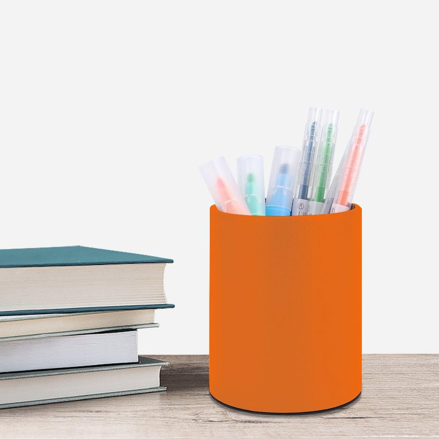 UTRSIFB Holder Cup Makeup Brush Storage Organizer, Waterproof Multifunctional Office Supplies, Pen Holder Cylinder Leather Pencil Orange