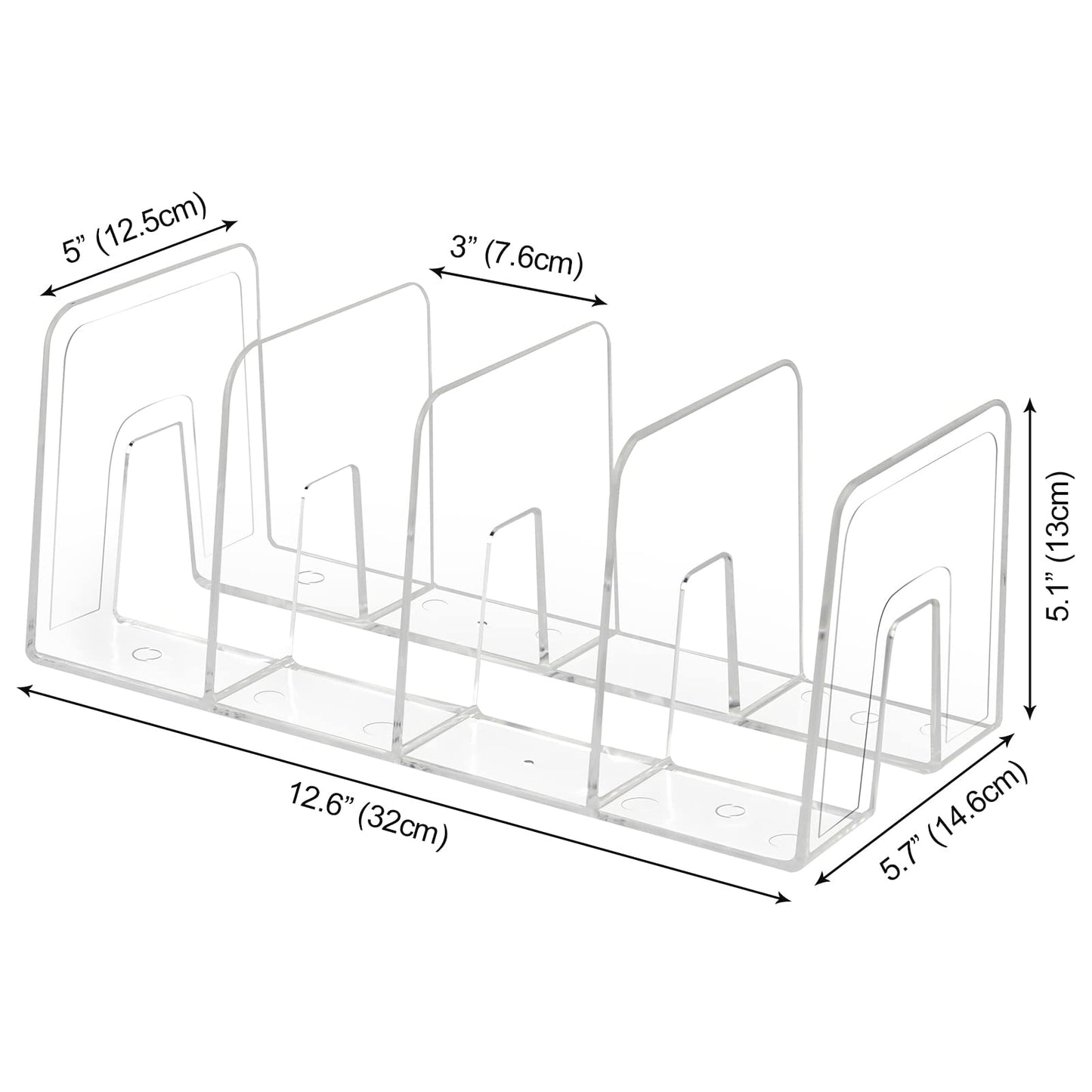 Lunmore Clear Desktop Book Organizer, Creative Book Stand, Divider Bookshelf for Home School and Office, Non-Acrylic Stand Bookshelves (4 Sections), Transparent, Pack of 2