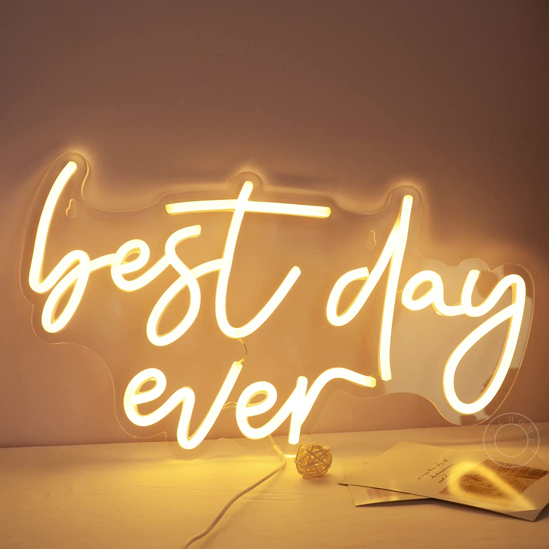 SYLHOME Best Day Ever LED Neon Light Up Sign USB Bedroom Living Room Bar Club Baby Cave Wall Decor Sign Wedding Birthday Anniversary Proposal Party Sign Christmas Gifts 15.8" X 9.1" 5V