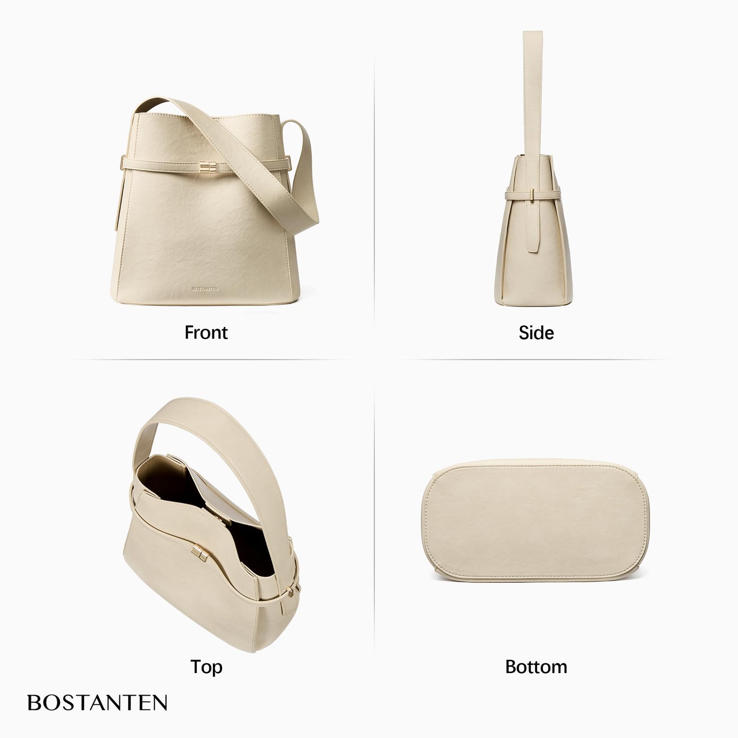 BOSTANTEN Bucket Bag Soft Vegan Leather Purses for Women Trendy Shoulder Handbags Separate Pouch Beige Apricot