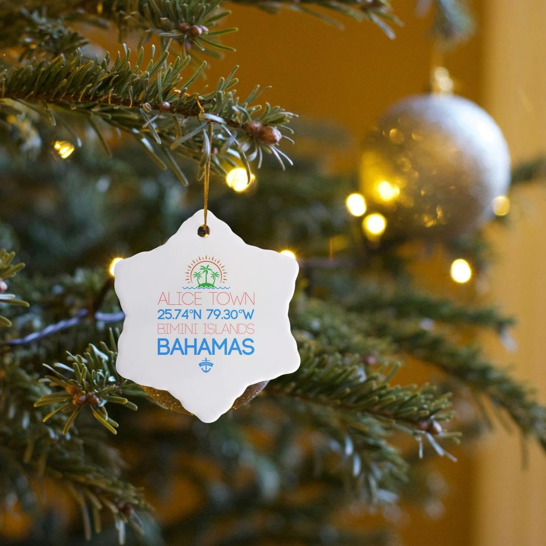 3dRose Alice Town, Bimini, Bahamas. Location Coordinates. Travel Gift 3 inch Snowflake Porcelain Ornament