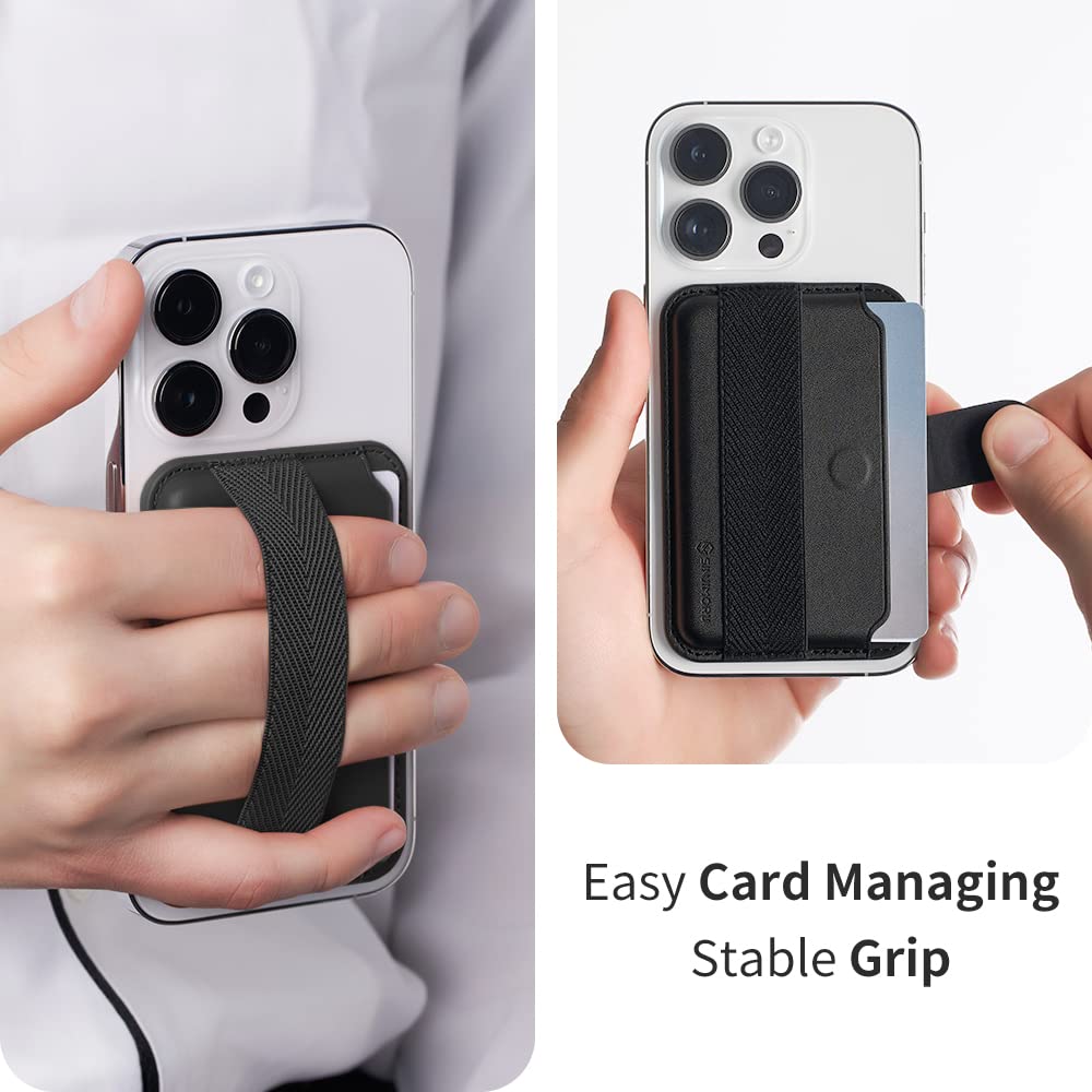 Sinjimoru Pull & Eject Magnetic Wallet for iPhone, Finger Grip for MagSafe Card Holder, Compatible with MagSafe Wallet, M-Pull Tab Band Black