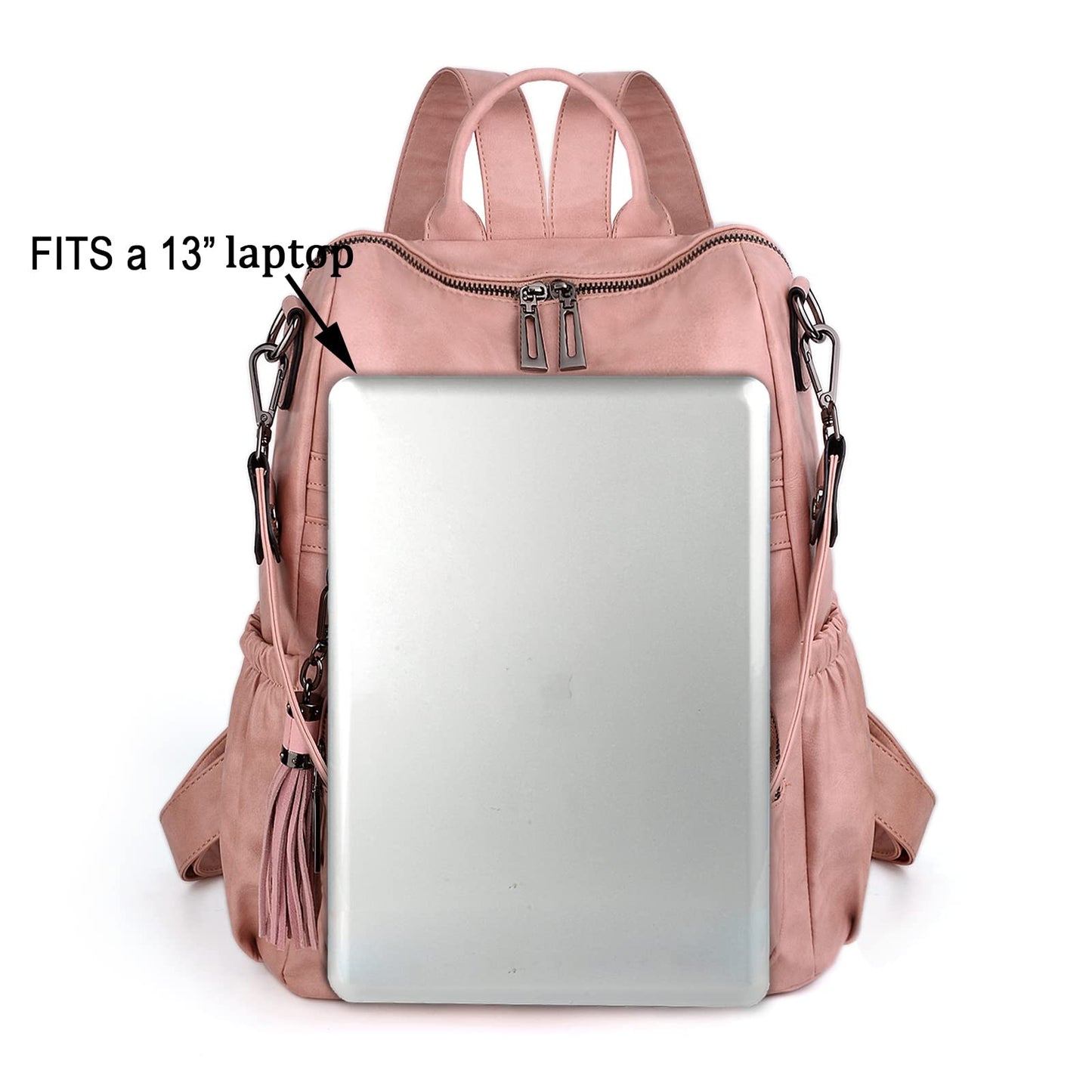UTO Women Backpack Purse Oil Wax PU Leather Ladies Fashion Designer Rucksack Convertible Travel Shoulder Bag with Tassel Pink