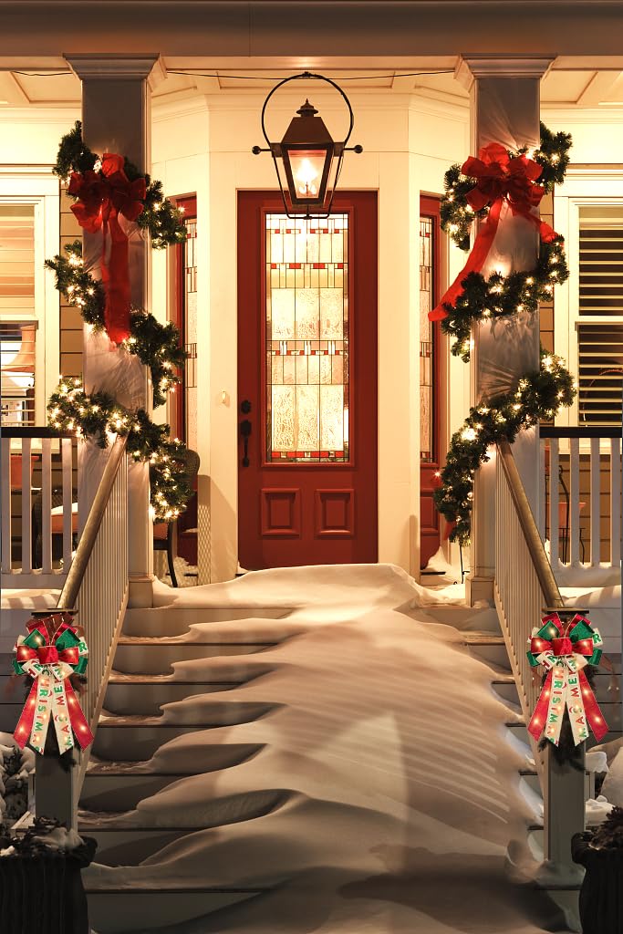 Hying Large LED Christmas Bows for Wreath, Merry Christmas Wreath Bow Red Green Velvet Bows with LED Lights Xmas Farmhouse Tree Topper Bows for Front Door New Year Christmas Decoration Supplies
