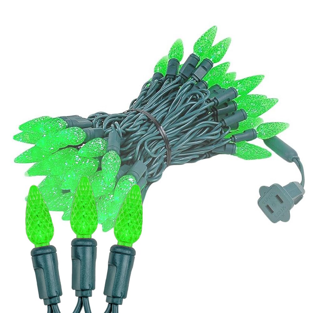 Novelty Lights 24FT 70 LED C6 Christmas String Lights, Outdoor Commercial Grade Tree Decorations, Permanent LED Lights (Green)