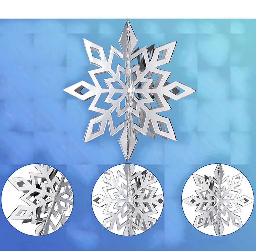 CNUSER Winter Wonderland Snowflakes Party Decorations 3D Card Hanging Paper Centerpieces for Christmastree/New Year/Baby Shower/Wedding Party (Mirror Silver)