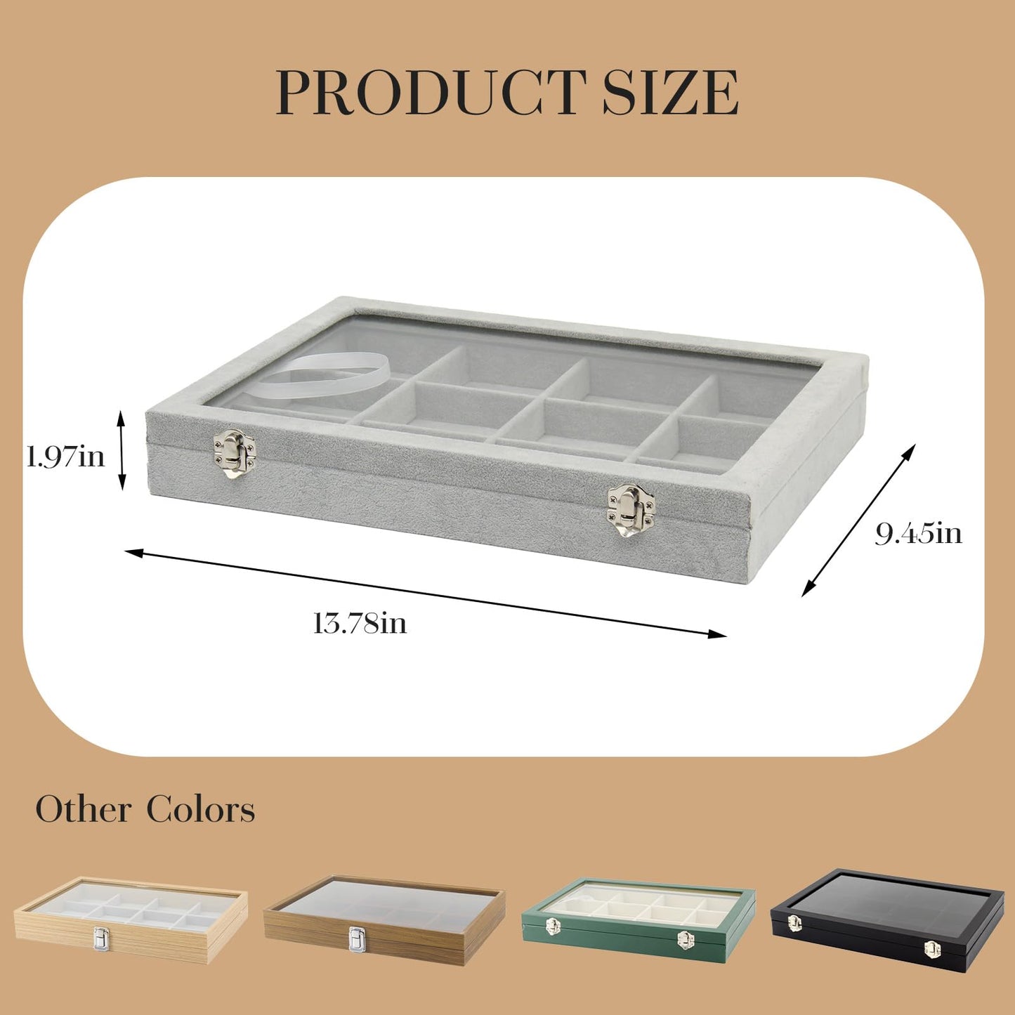 KOOAAICCHI Jewelry Organizer Bracelet Organizer Storage Box 12 Grid Stackable Jewelry Tray with Lid Velvet Jewelry Box Case Organizer for Home Drawer Desk or Store Selling Show(Velvet Grey)
