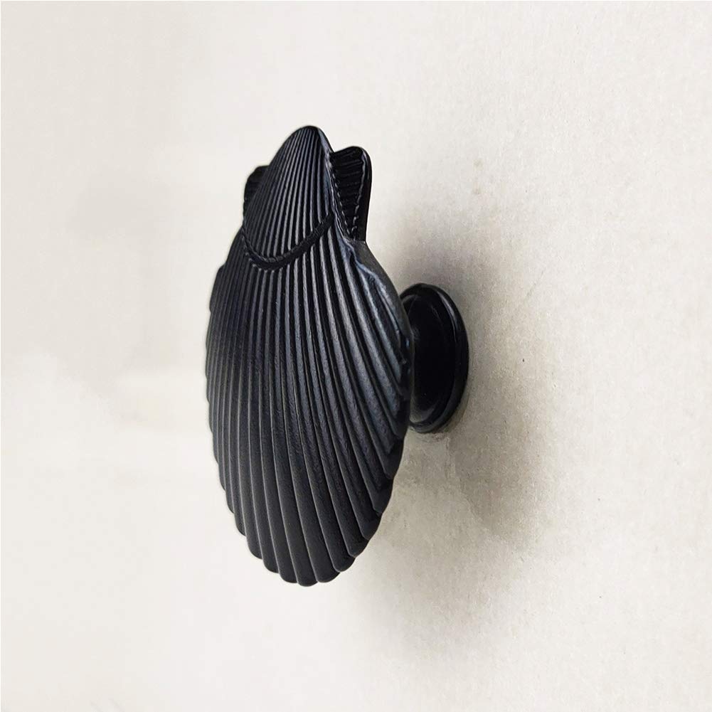 brandname Laide Seashell Drawer Pulls Handles Zinc Alloy for Kitchen Cabinet Dresser Cupboard Wardrobe Beach Ocean Theme Knobs Hardware Decoration 4 Pieces (Black)