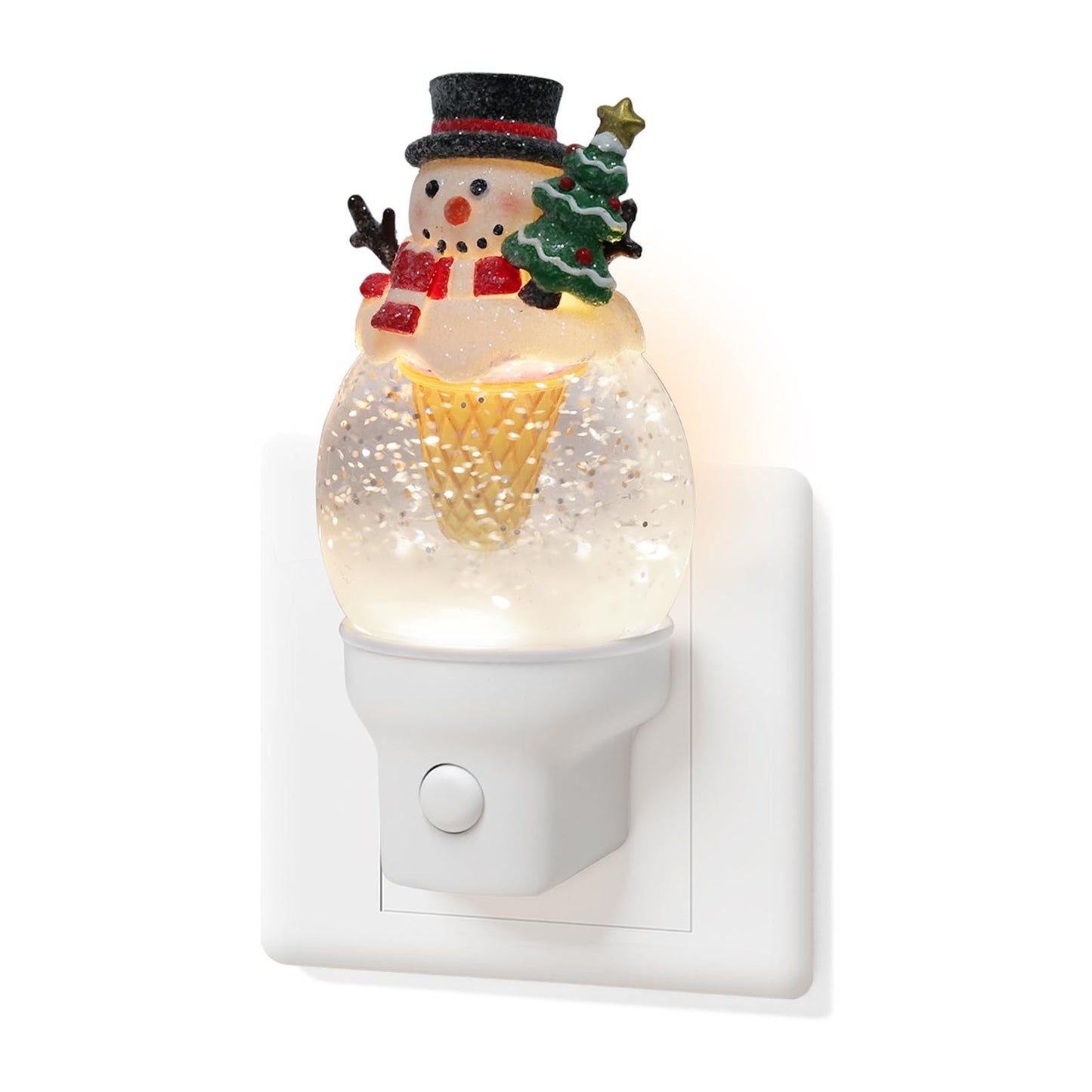 Christmas Night Light Plug into Wall Glitter Water Nightlight with USB/Outlet Options, Christmas Snowman Ice Cream Decorative Nightlight for Bedroom Holiday Decorations Gifts (Snowman Ice Cream)