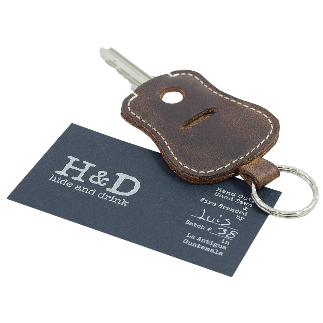 Hide & Drink, Leather Guitar Keychain/Holder With Pouch for Most Used Key, Musicians :: Bourbon Brown