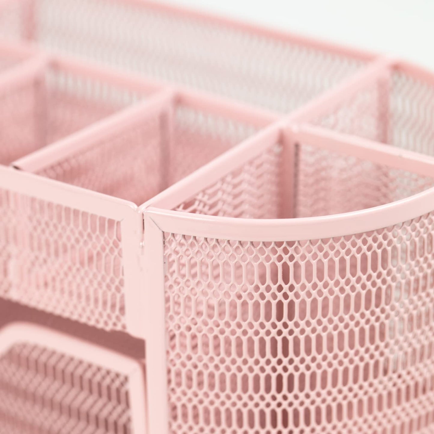 BLU MONACO | Pink Desk Organizers Metal Mesh Stationery Holder | Wire Mesh Desk Organizer with Compartments | Desk File Folder Organizer for Office Accessories