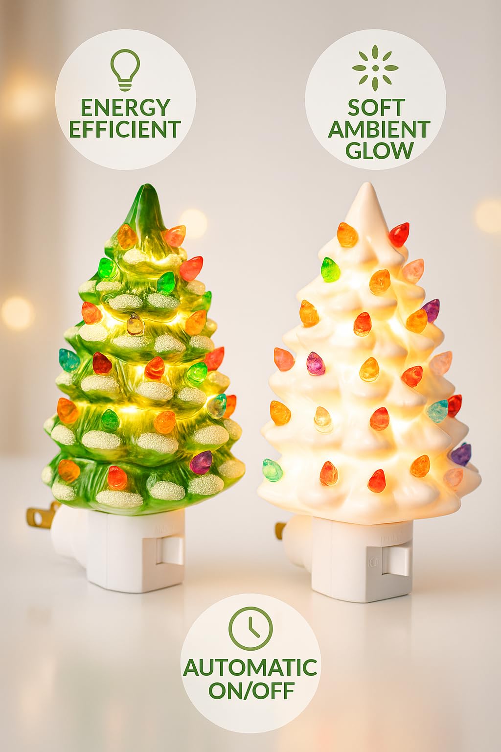 Collections Etc. Decorative Ceramic Christmas Tree Night Light -White