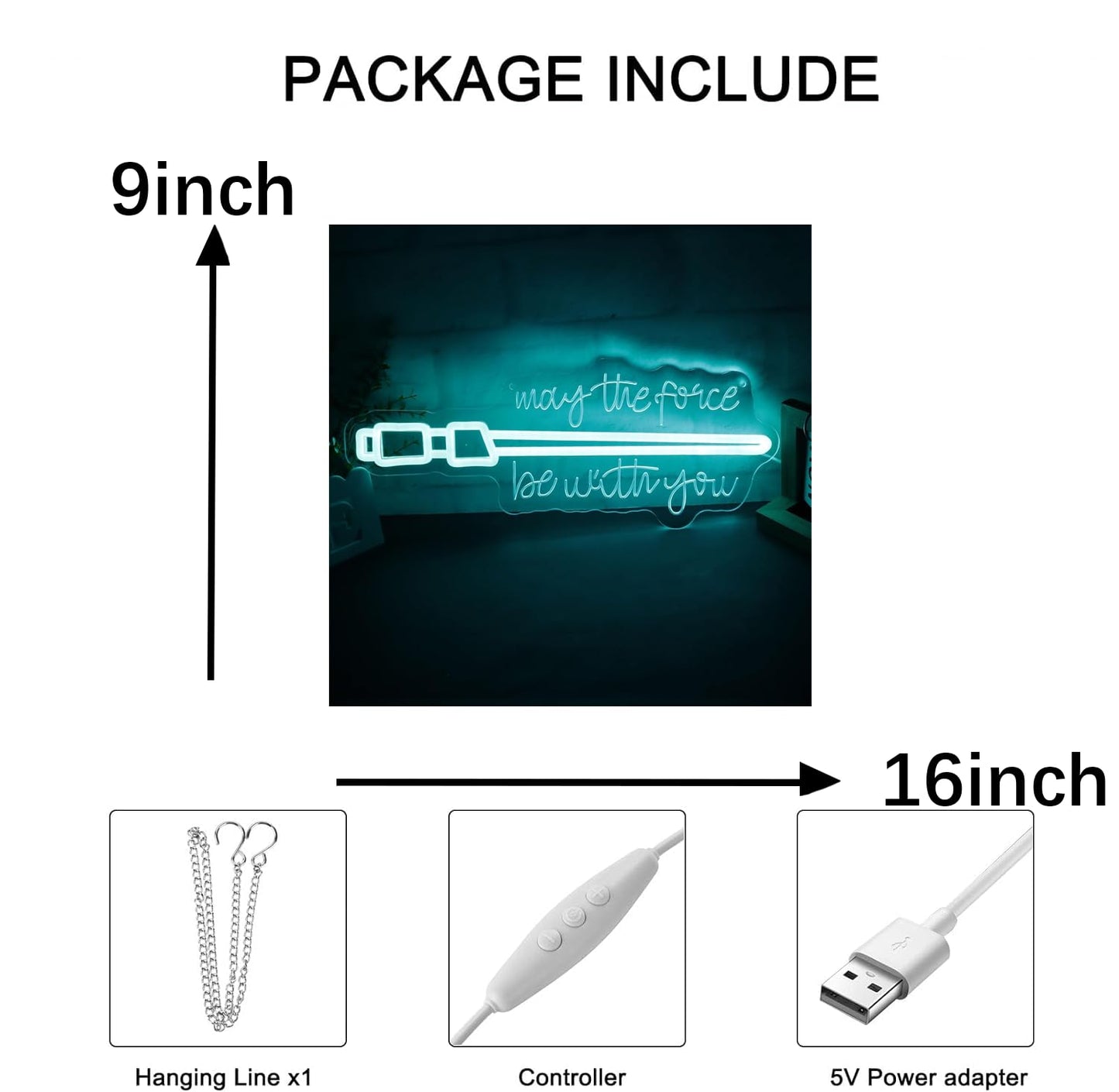 Pinlangdou Blue Lightsaber Neon Sign Blue/White Light Up Sign with Sci-Fi Sword & Inspirational Quote, USB Powered Dimmable Neon Light for Gaming Room, Bedroom, Desk, Man Cave, Gift for Boys Gamers