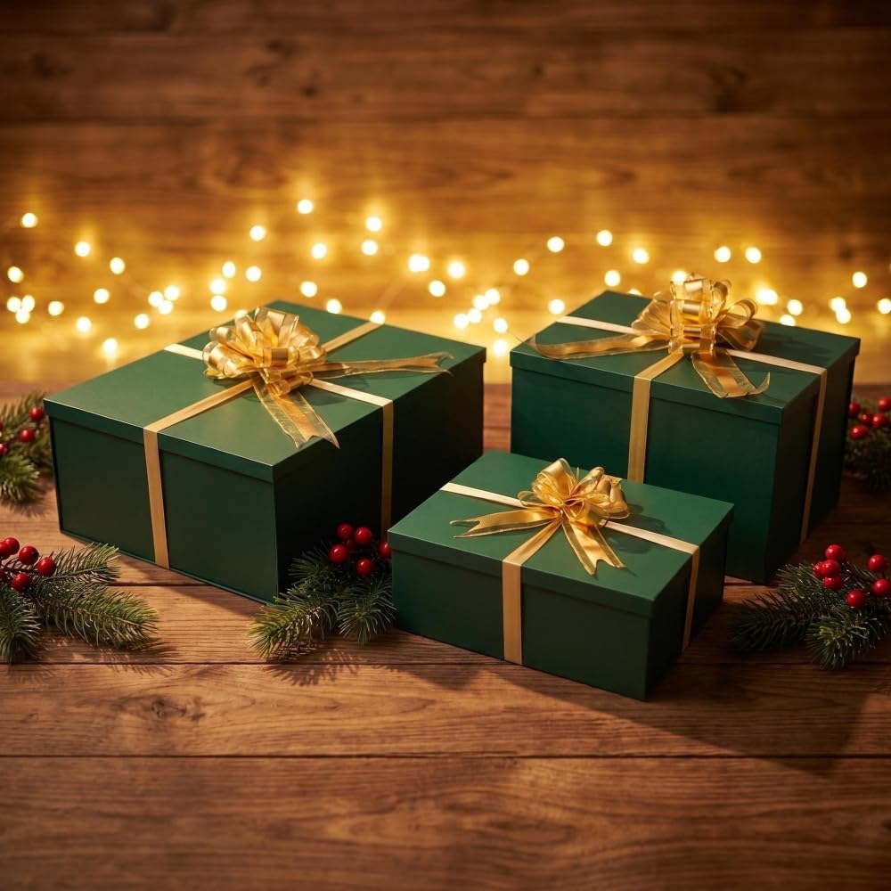 UoeRing Green Extra Large Gift Box 1Pcs 22x17x9 inch,luxury Gift Box with Lid for Presents Birthday Christmas Valentine's Day (Includes Pull Bows,Card,Envelope,Filler)