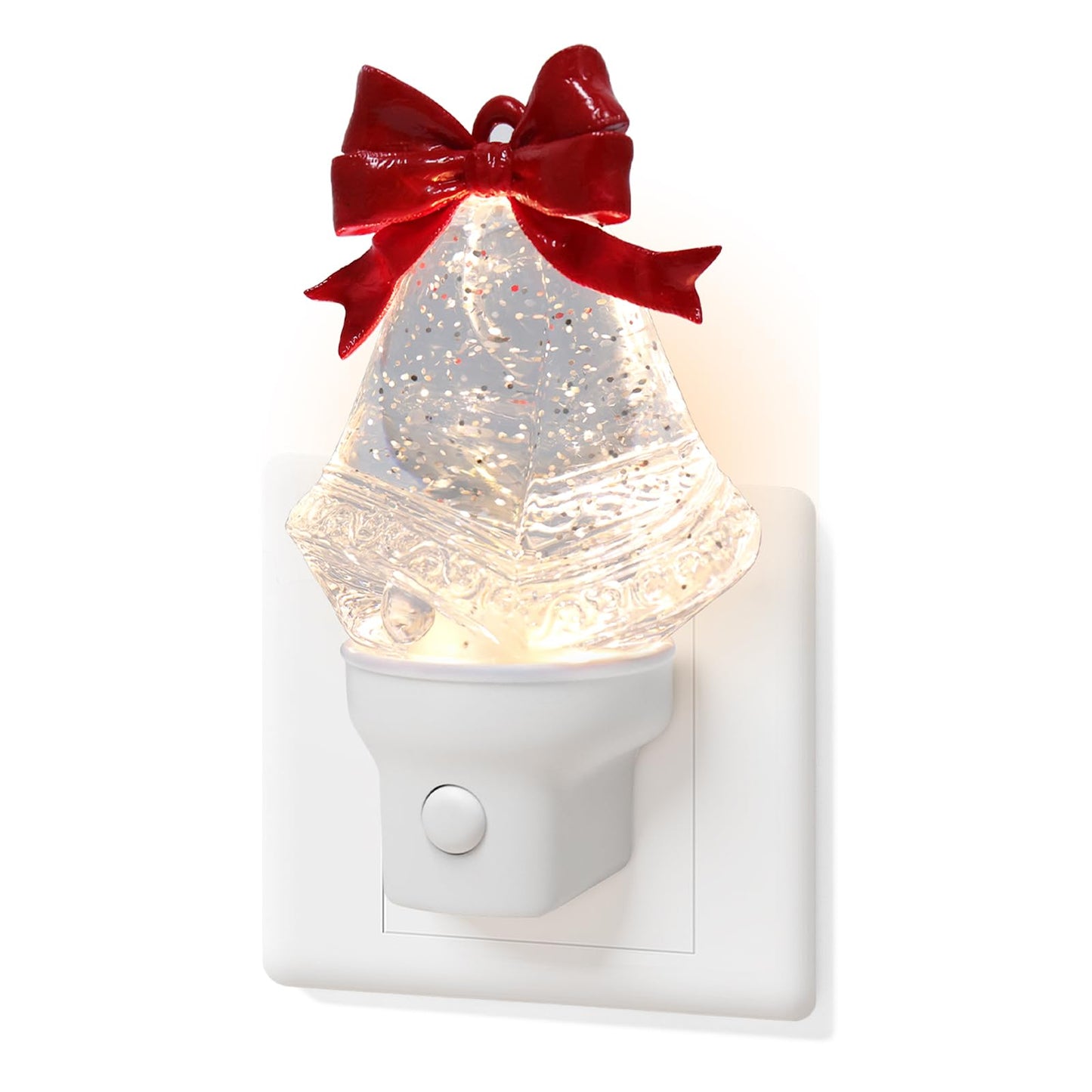 Christmas Bell Night Light Plug into Wall Glitter Water Nightlight with USB/Outlet Options, Christmas Decorative Nightlight for Bedroom Kitchen Nursery Hallway Holiday Decorations Gifts (Bell)