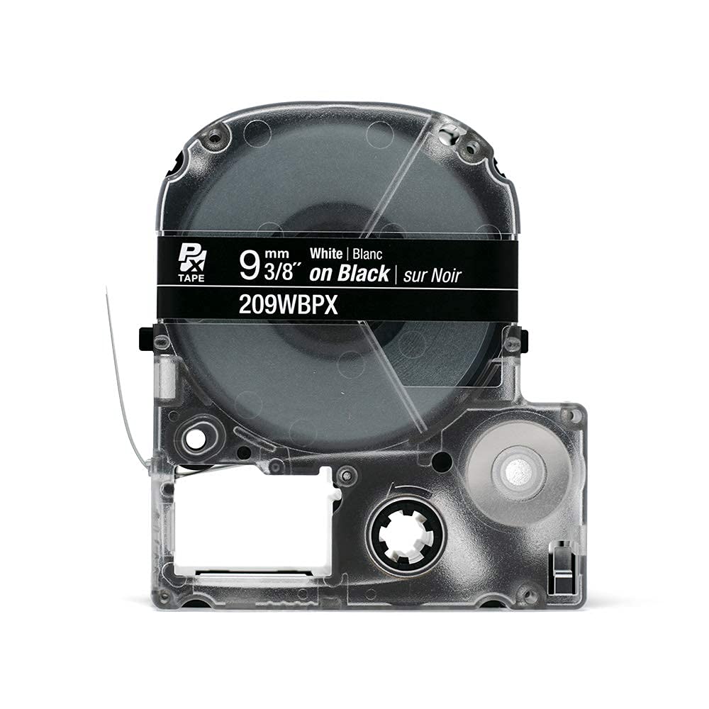 Epson LABELWORKS 209WBPX PET Tape Cartridge - White on Black Standard Industrial Label Maker Tape - 3/8" (9MM) Wide, 30 ft