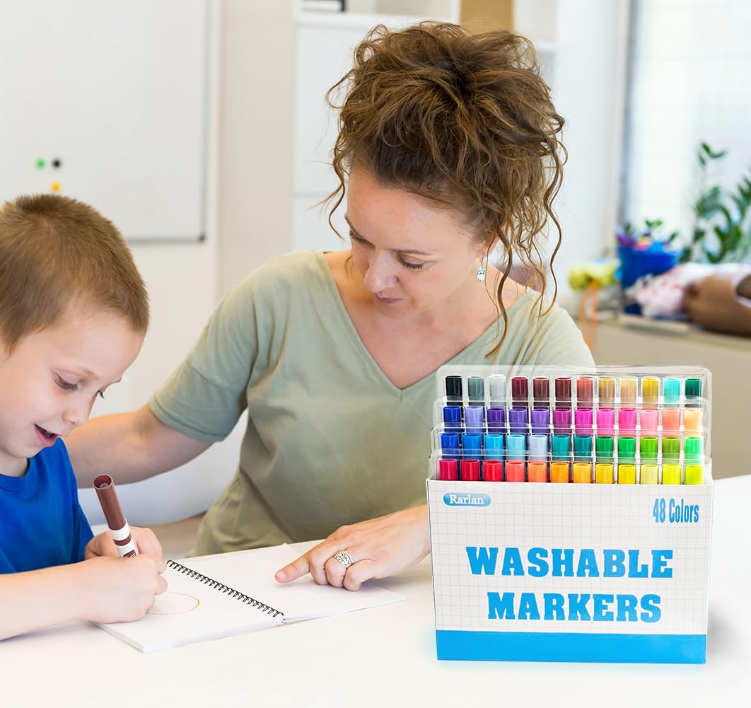 Rarlan Washable Markers Bulk, Markers for Kids, Bulk Pack, 48 Colors, 3 Boxes, 144 Count