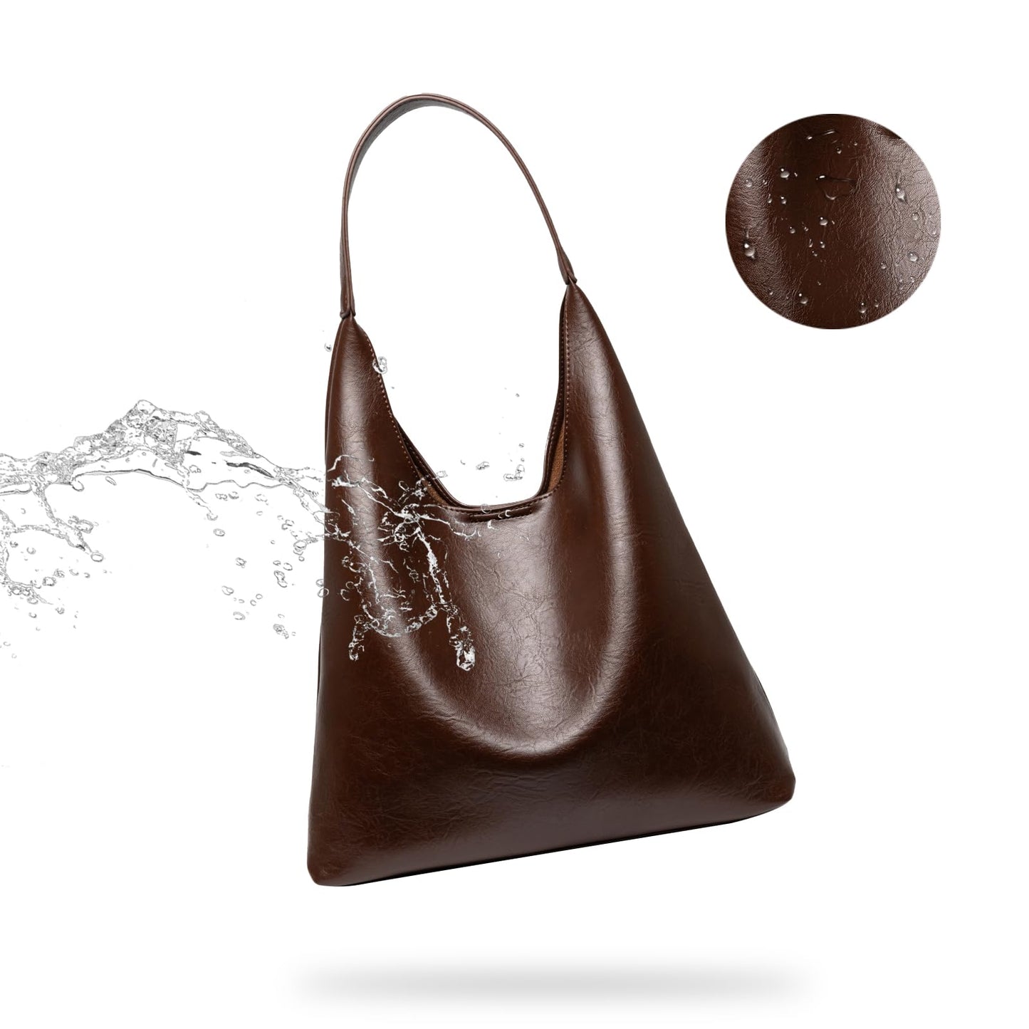 Hobo Tote Bag for Women, Large Capacity Soft Vegan Leather Shoulder Bag with Inner Pouch for Work Casual (Coffee)