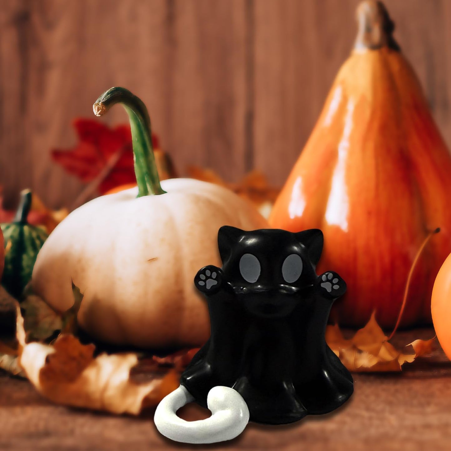 BHOOKA Halloween Ghost Cat Statue Middle Finger Gestures Designs Halloween Party Spooky Decor Cute Black Tabletop Ornament Resin Ghost Figurine Sculpture for Holiday Funny Gifts