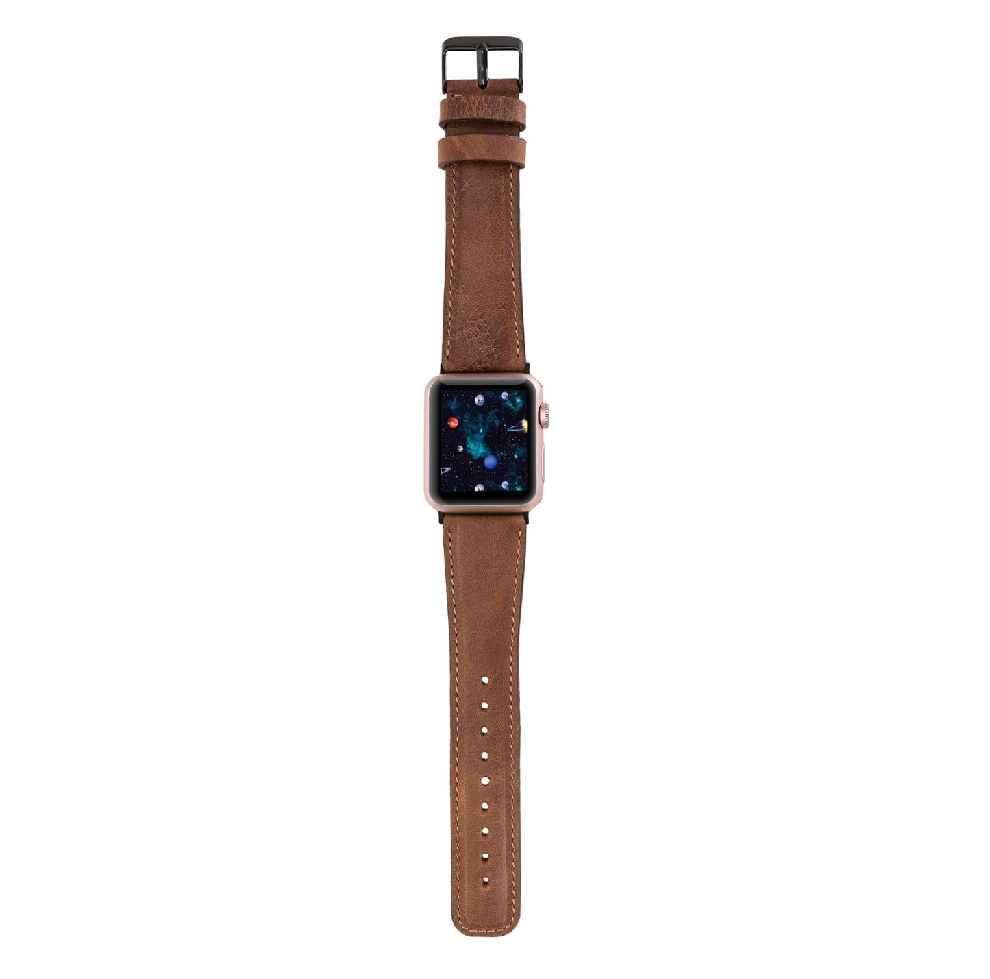 benvato Premium Handmade Leather Watch Band for Apple Watch Ultra 3 2 1 & SE 3 2 1 & Series 11 10 9 8 7 6 5 4 3 2 1 fits 49mm 46mm 45mm 44mm (Saddle Brown w/Black Connector&Clasp)