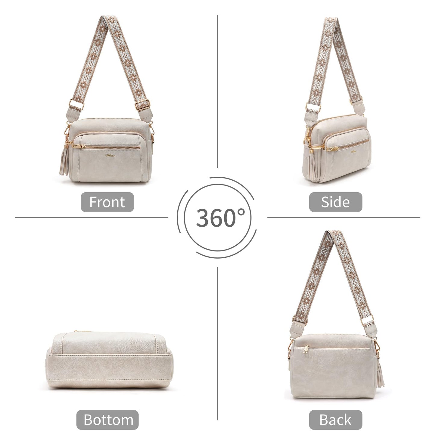 HILAEX Small Leather Crossbody Bags for Women Anti theft Purses and Handbag Shoulder Hangbag with Wide Strap Tassel Beige