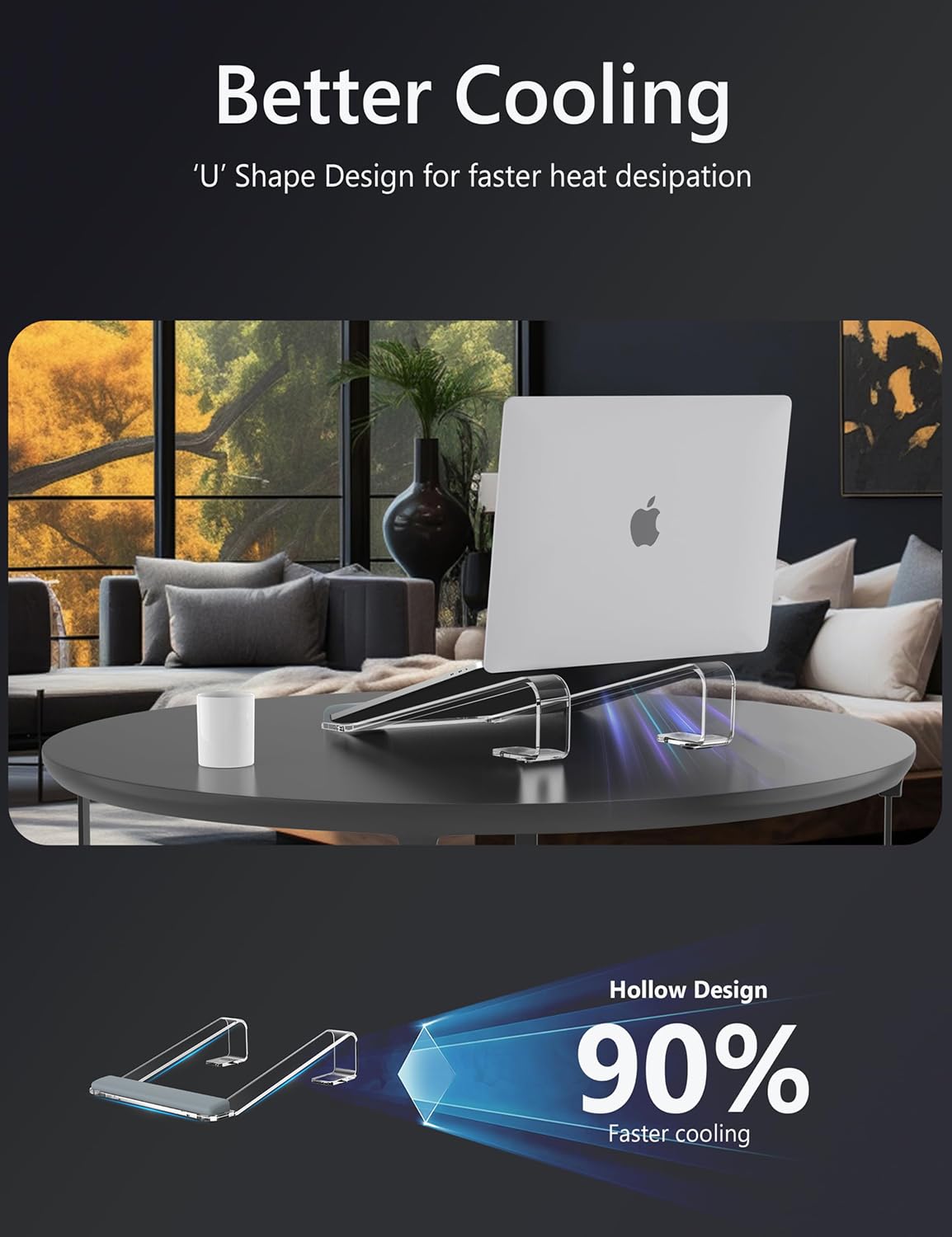 JCZT Clear Acrylic Laptop Stand for Desk, with Wrist Rest, Ergonomic Detachable Mount Compatible with 10-17'' All Laptops Such as MacBook Air Pro/HP/Dell/Lenovo