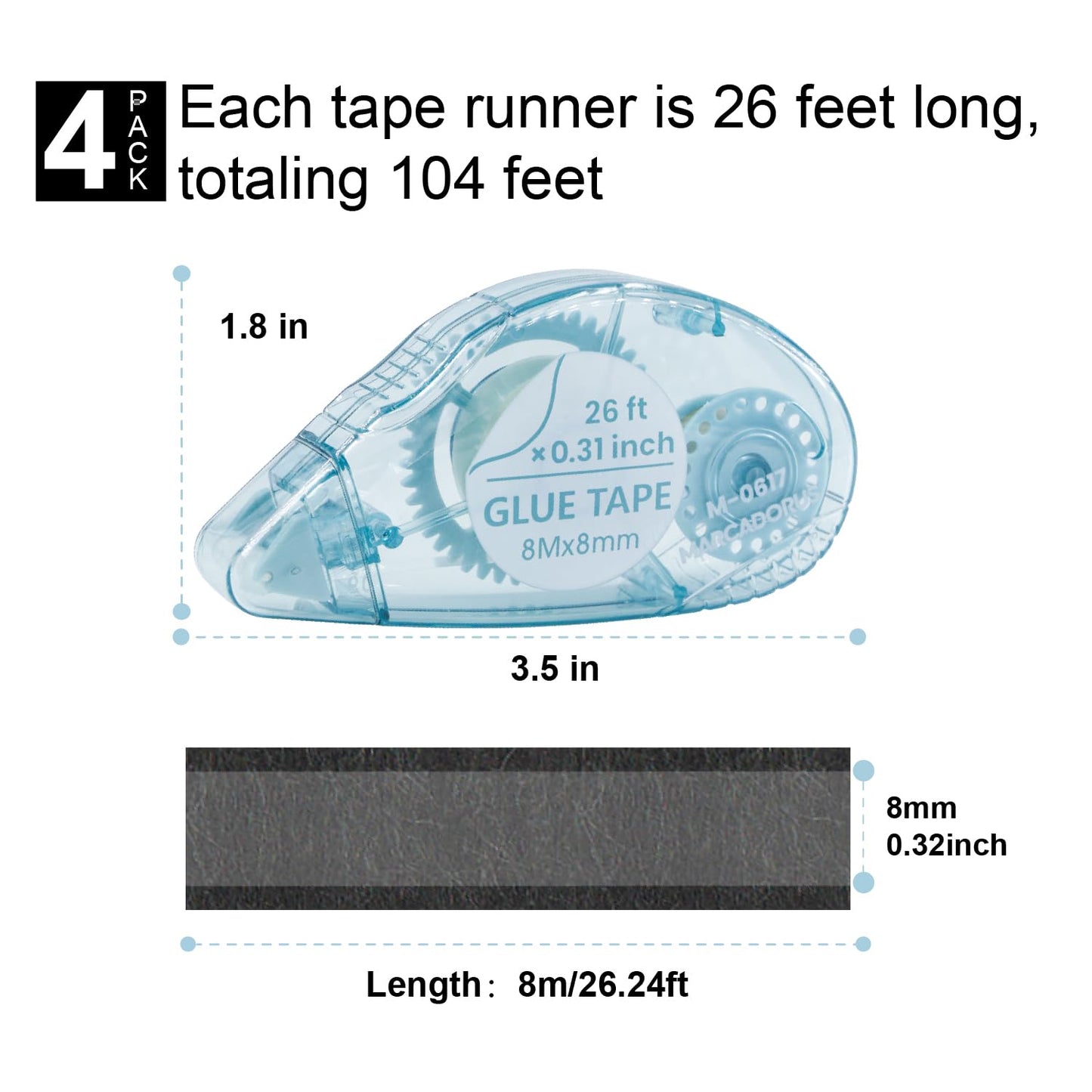 Glue Tape for Scrapbooking, Pack of 4 Scrapbook Tape, Double Sided Tape Roller for Crafts, 26 Ft x 0.31 In Tape Runner, Journaling Supplies, Craft Supplies for Scrapbooking, Gift Wrapping, Photo Tape.