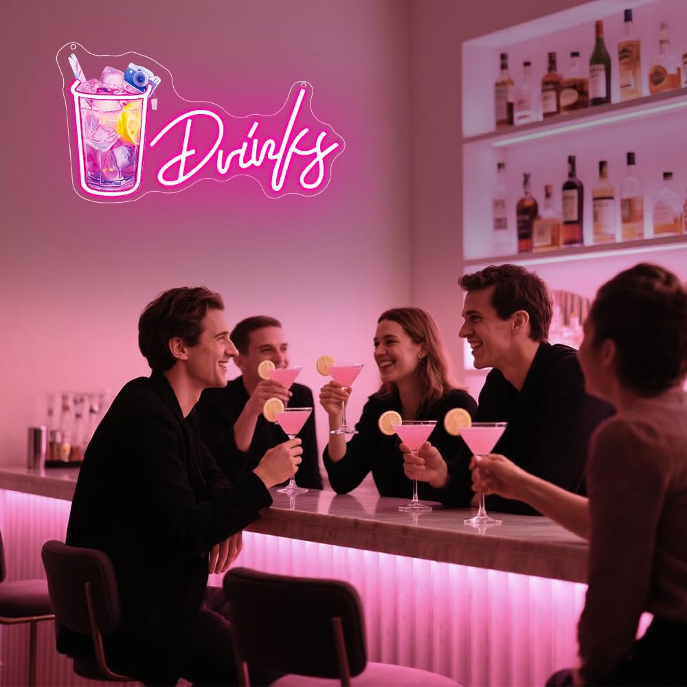 Drinks Neon Signs for Wall Decor,Cool Cocktail Glass LED Sign Art Wall Lights,Lemonade Drinks Neon Signs for Beer Bar Decor,Pub Party,Night Club,Man Cave,Business,Shop