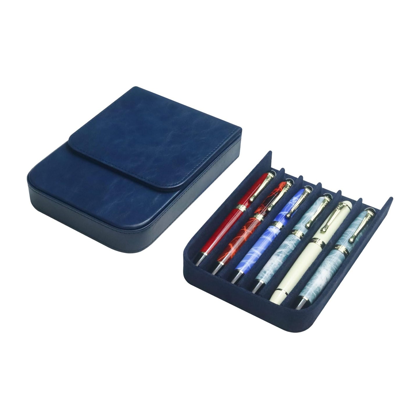 YANHHAN 3 Slots Leather Fountain Pen Case – Magnetic Closure, Handmade Pen Holder for Fountain/Ballpoint/Rollerball Pens – Blue