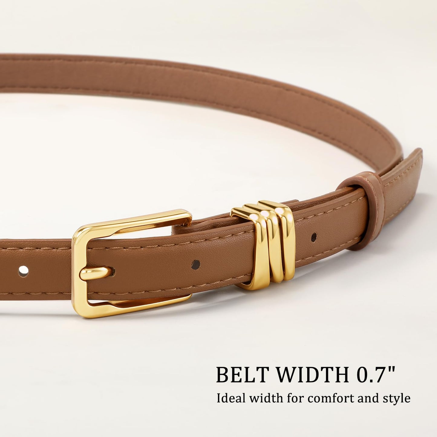 XZQTIVE Women Skinny Leather Belt Ladies Black Thin Waist Belt for Dresses Jeans Pants with Gold Buckle and Metal Loops