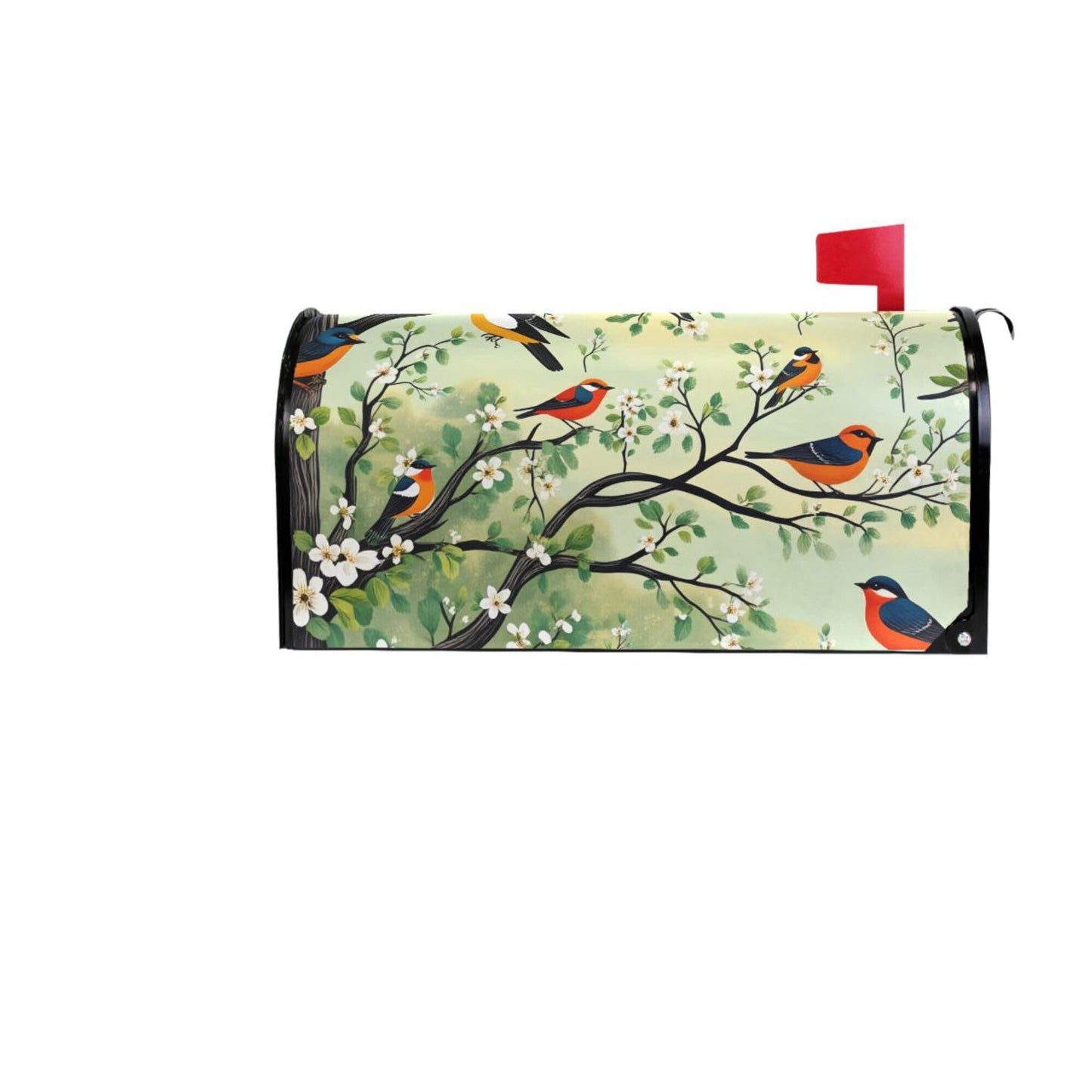 Wamika Spring Flowers Magnetic Mailbox Covers Cherry Blossoms Birds Mailbox Cover Over Size Full Magnet Garden Yard Porch Mail Boxes Cover Holiday Decorations 25" L x 21" W