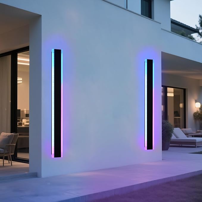 2 Pack RGB Outdoor Led Wall Light for House,60 inch Modern Long Outdoor Wall Lights,Dimmable Large Outside Linear Light Fixture,Exterior Long Linear Light for Porch,Patio,Garage,Enterway