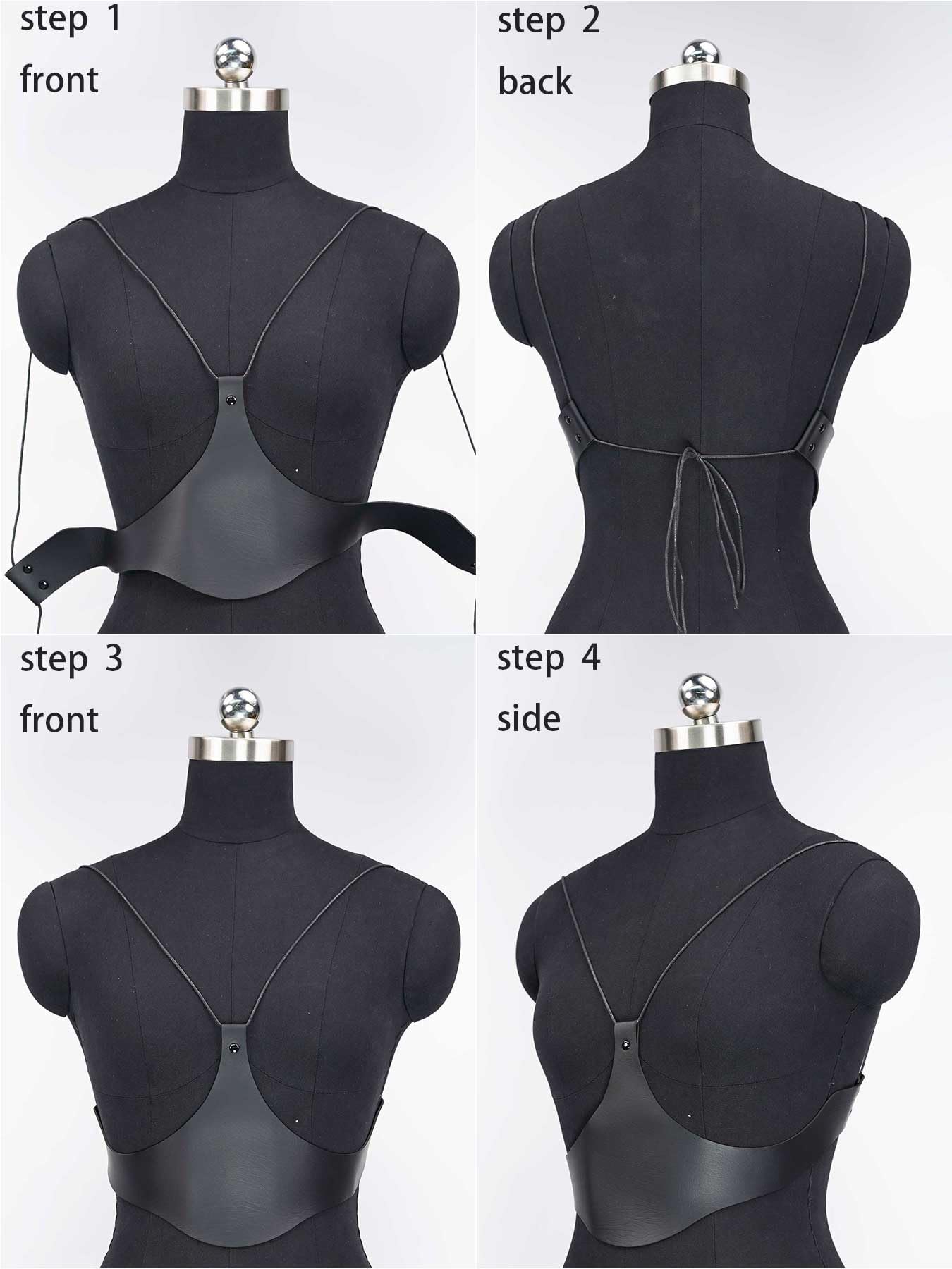Women Faux Leather Chest Harness, Adjustable Bust Harness Top with Alloy Hardware, Gothic Punk Fashion Body Accessory for Festival, Rave, Party, Stage Outfit(Bust 29.9-31.5in) Black