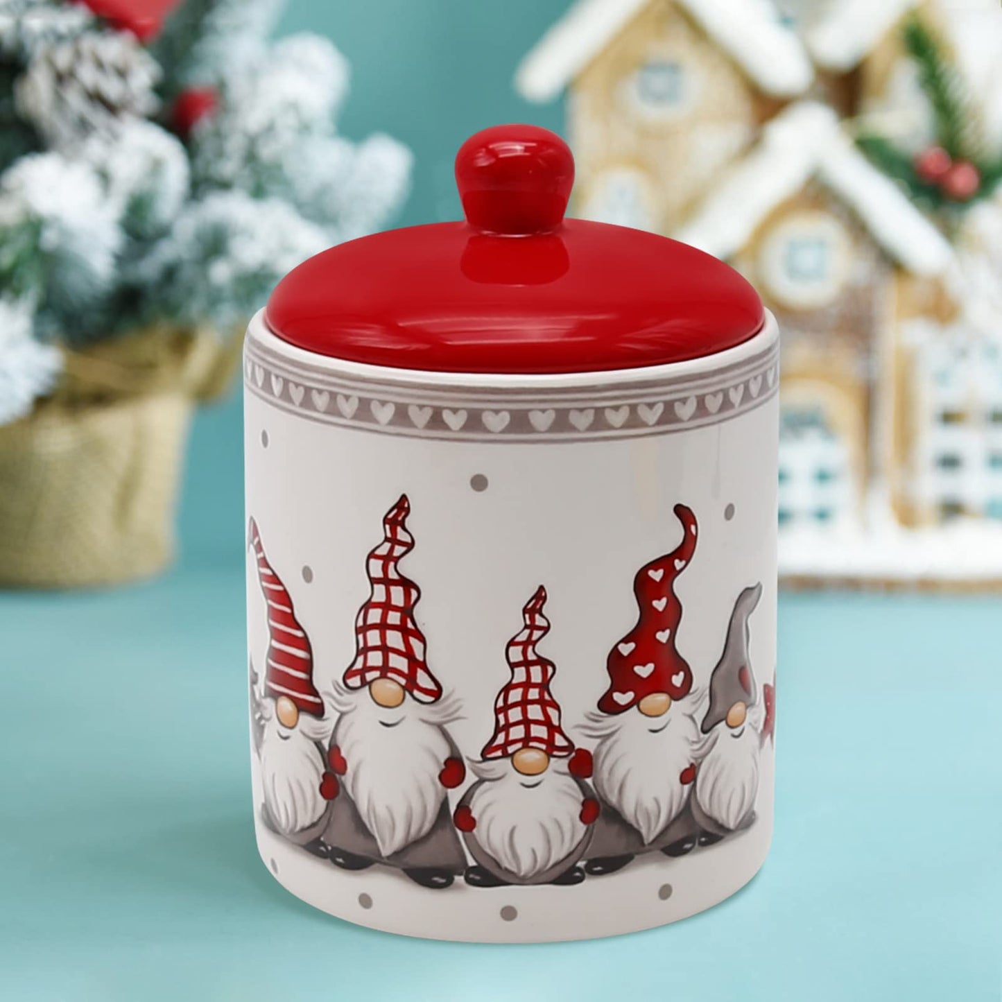 Hoypeyfiy Christmas Cookie Jars Ceramic Christmas Candy Jar with Lid, Food Canister Candy Storage For Holiday Christmas Decoration Kitchen Countertop Christmas Party Favor