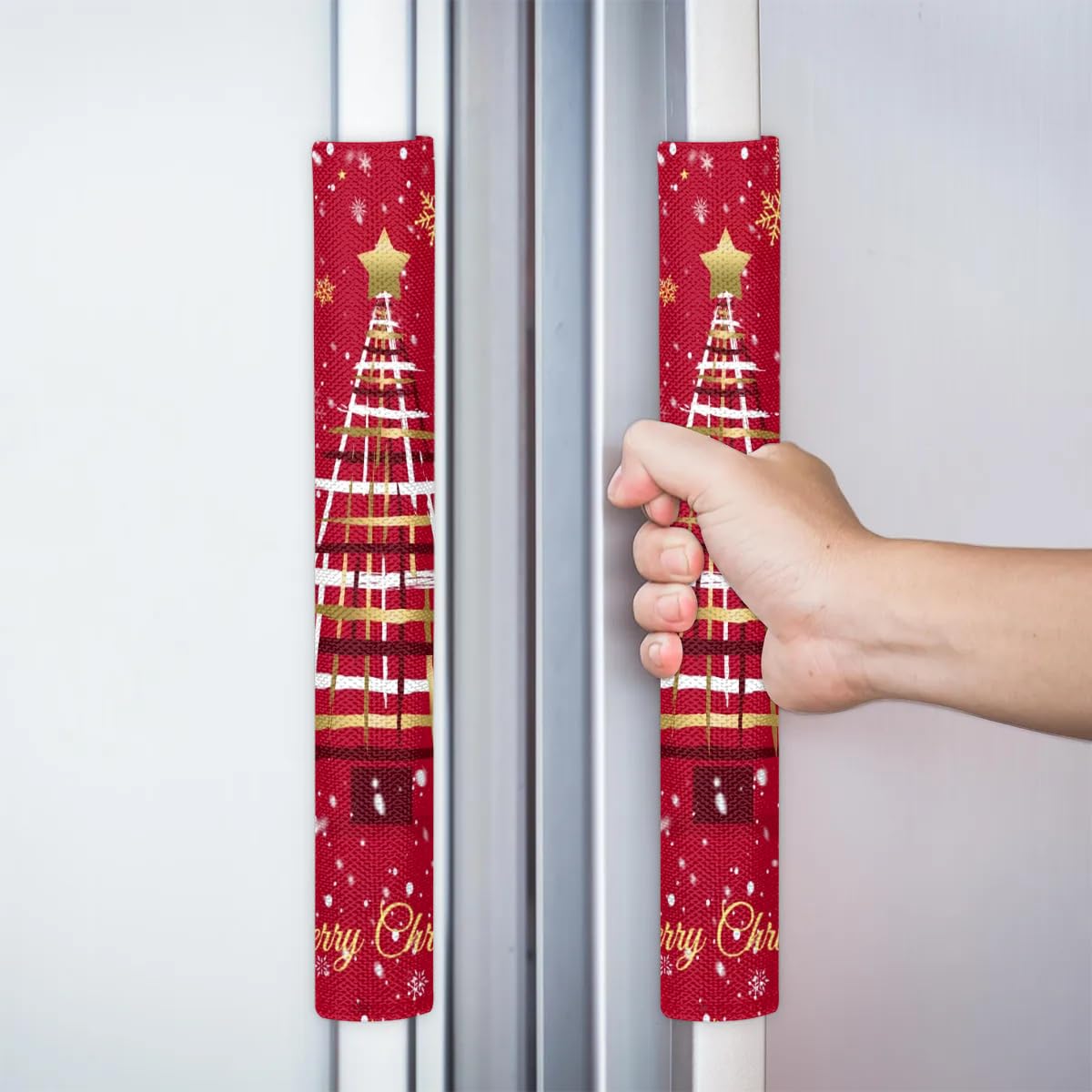 PATTERNFUL Christmas Tree Refrigerator Door Handle Covers, Microwave Fridge Handle Covers Set of 2, Kitchen Appliance Decor Handles Protector for Ovens, Dishwashers