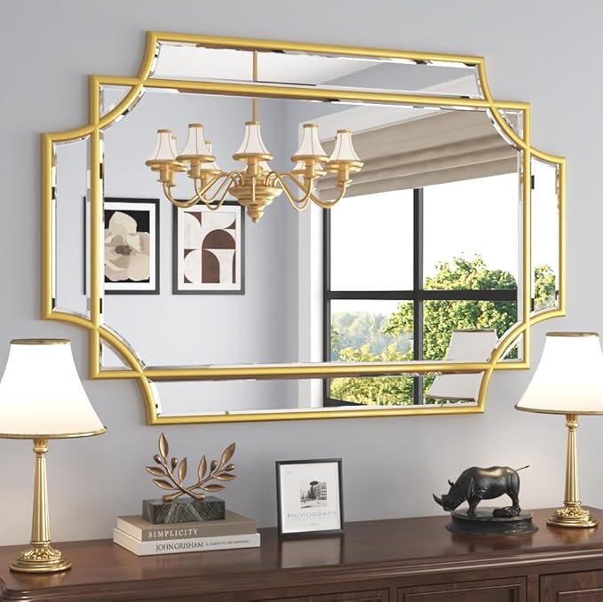 Bathroom Mirror for Wall Gold Farmhouse Wall Vanity Mirror for Over Sink Wood Framed Beveled Mirrors Deco(30 * 46IN/Gold)