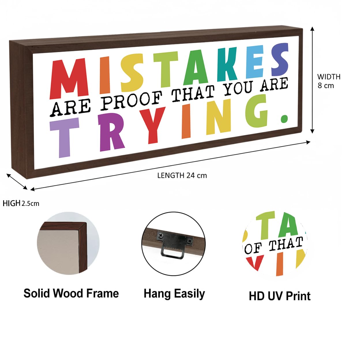 Mistakes are Proof that You are Trying Sign, Motivational Signs Decor, Tabletop Decoration for Office Cubicle Classroom, Farmhouse Shelf Decors, Meaningful Gift for Women Men