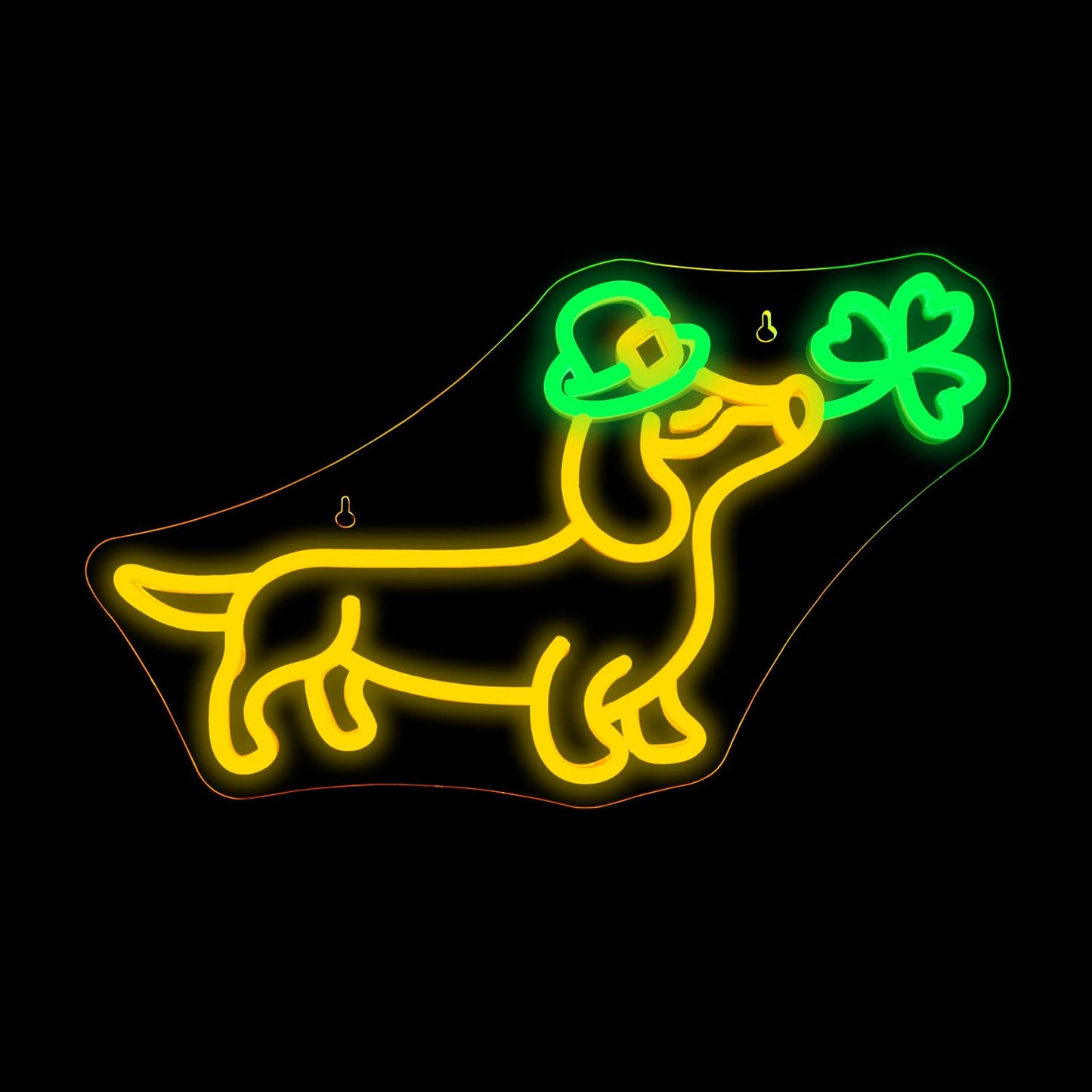 Looklight Shamrock Neon Lights Dog Sign Cute Dachshund With Hat LED Wall Decor, St Patricks Day Window Lights Puppy Sign for Coffee Bars, Birthday Gifts & Dog Lover Party Decorations