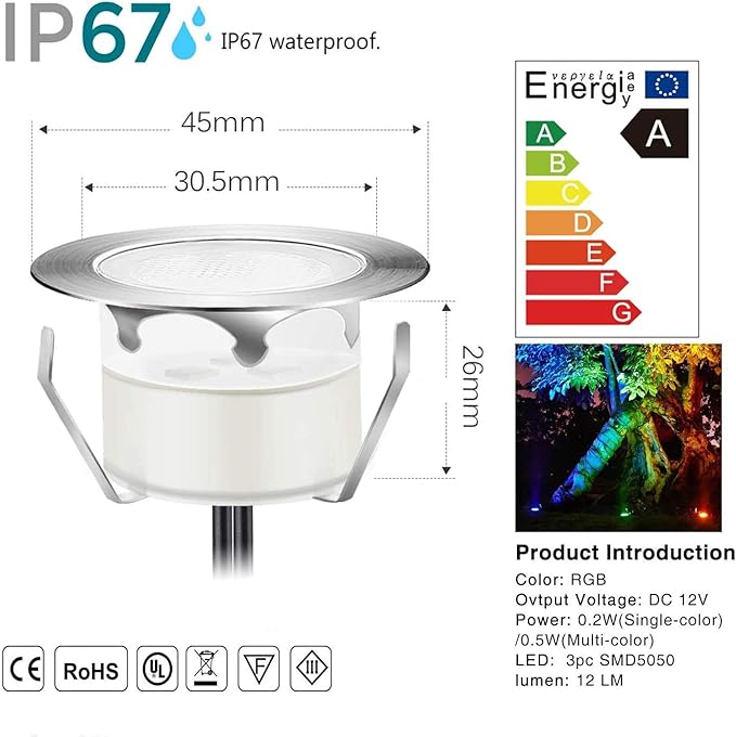 Smart LED Deck Lights Kit WiFi Controlled Color Changeable,Φ1.38“Outdoor IP67 Waterproof Low Voltage Step Lights In-Ground Lighting,Works with Samrt Phone,Alexa, Google Home(6pack)