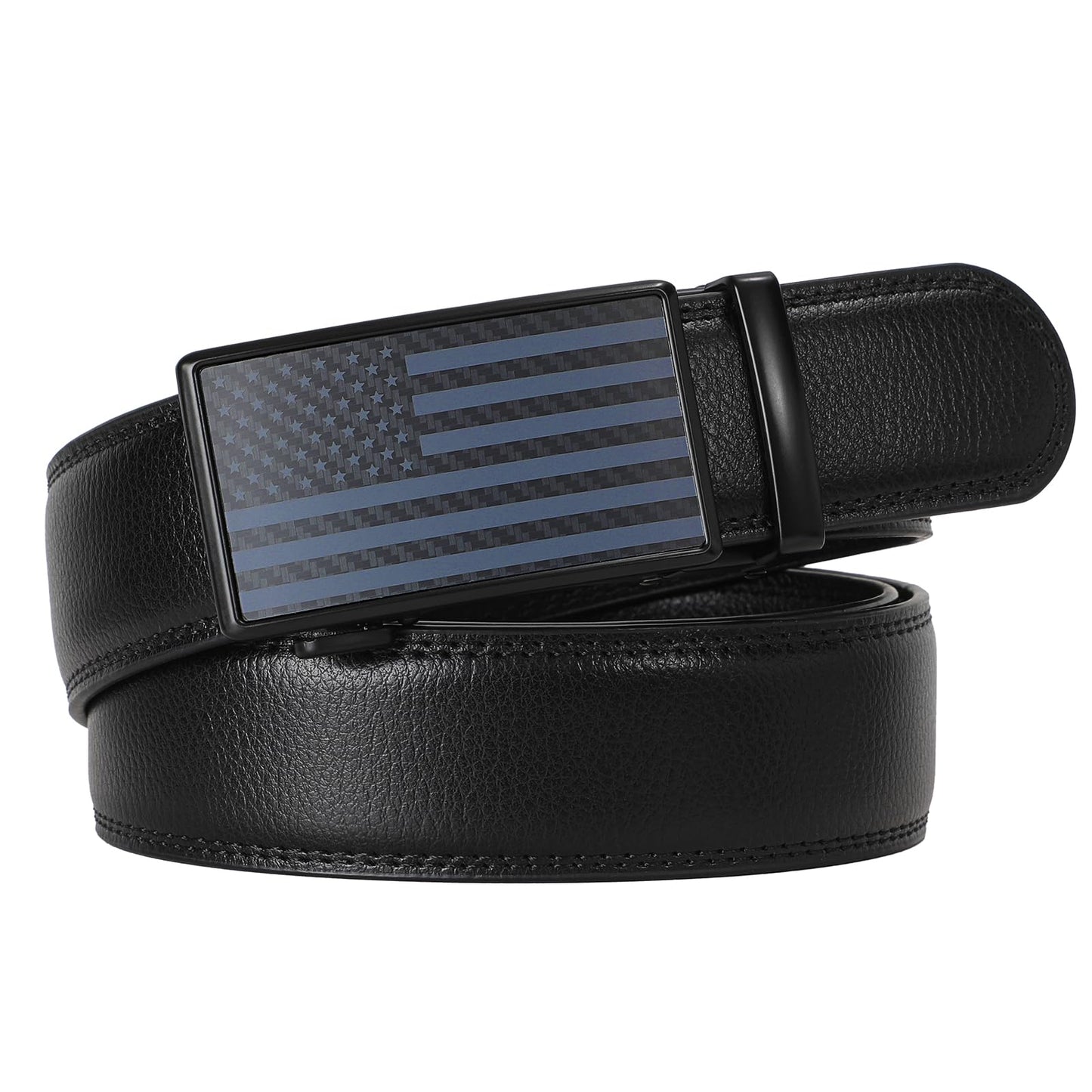 SANSTHS Mens Leather Belts Ratchet Black Dress Belt for Men with Automatic Slide Buckle Everyday Jeans Gift Belt for Him