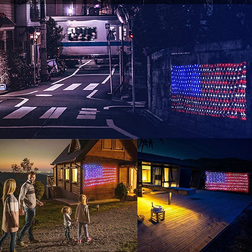 FUNIAO (New) American Flag Lights, 420 LED USA Flag, Outdoor Waterproof Patriotic Lights Hanging Ornaments for Memorial Day, 4th of July, Labor Day, Presidential Election, Christmas