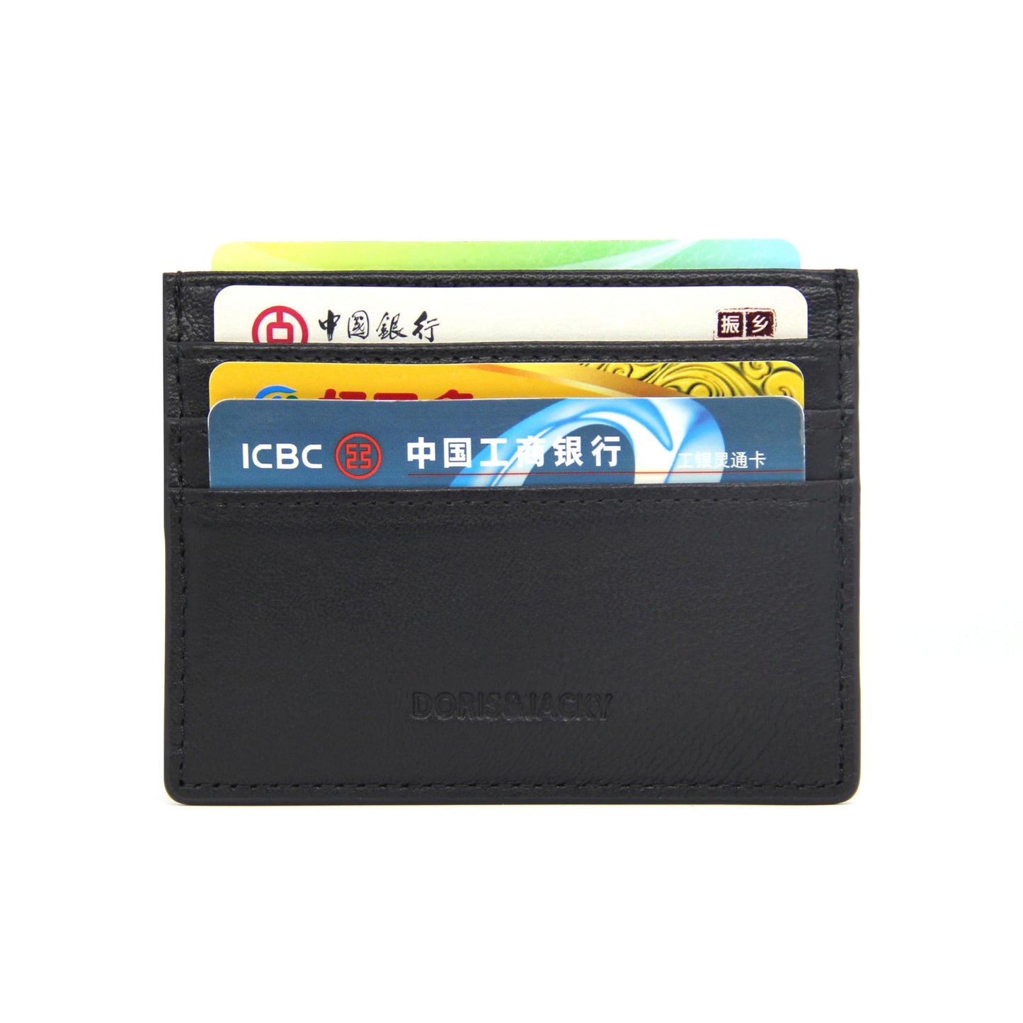 DORIS&JACKY Minimalist Leather Card Holder Wallet, Slim Lambskin Credit Card Case Card Protector, 6 Card Slots Thin Business Wallet for Men and Women(DS901-Black)